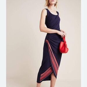 Bailey 44 Anthropologie Donte Midi Dress Blue Red Ruched Small
